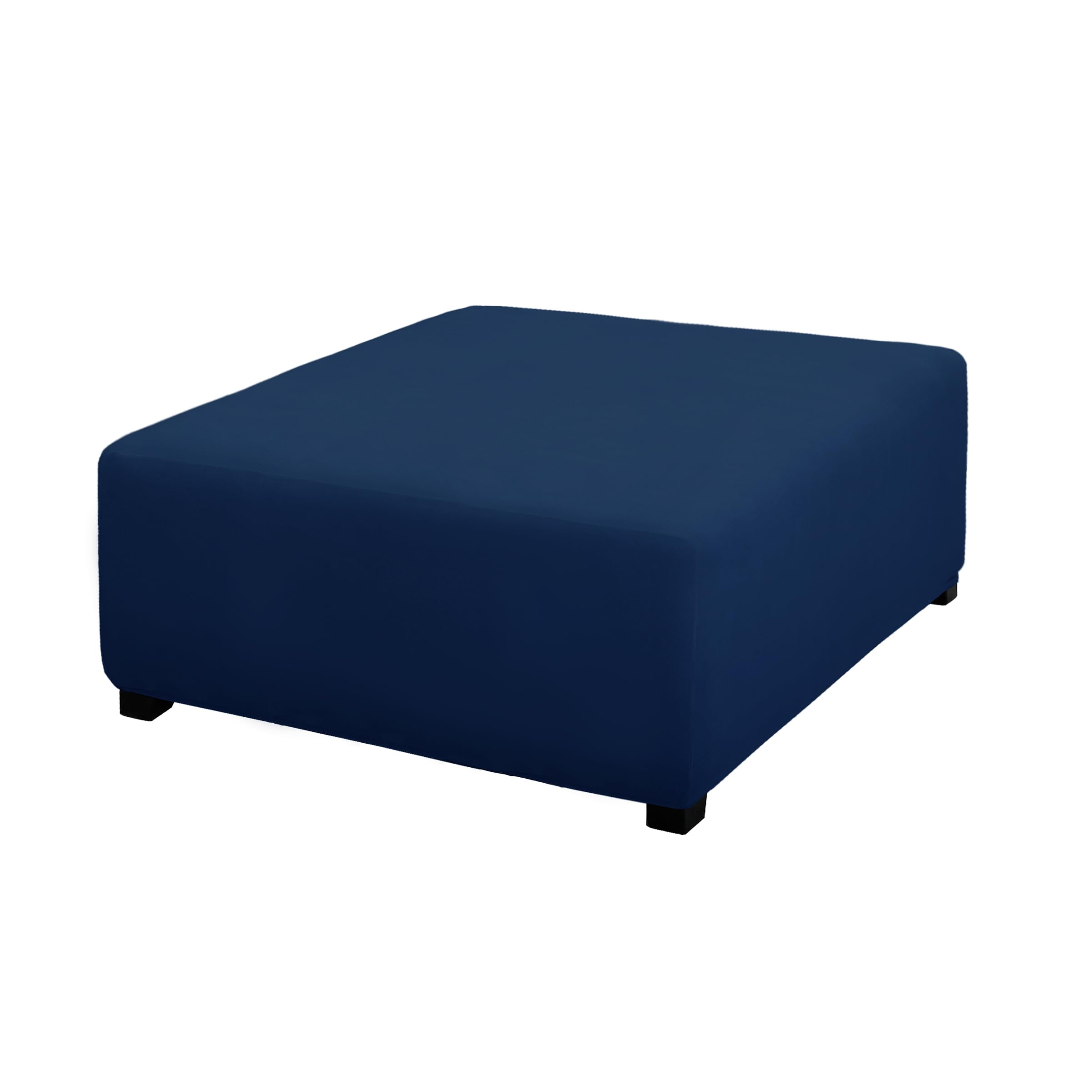PureFit Super Stretch Form Fit Square Ottoman Cover Rectangle - Ottoman Slipcovers for Foot Stool &amp; Folding Storage Furniture for Living Room with Nonslip Elastic Bottom (Medium-XL, Navy)
