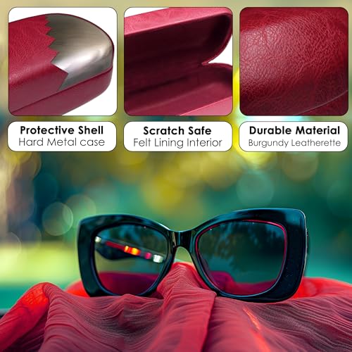 Image of Extra Large Hard Shell Sunglasses Case for Large Rectangular Frames, Eyeglass Case with Pouch & Cloth
