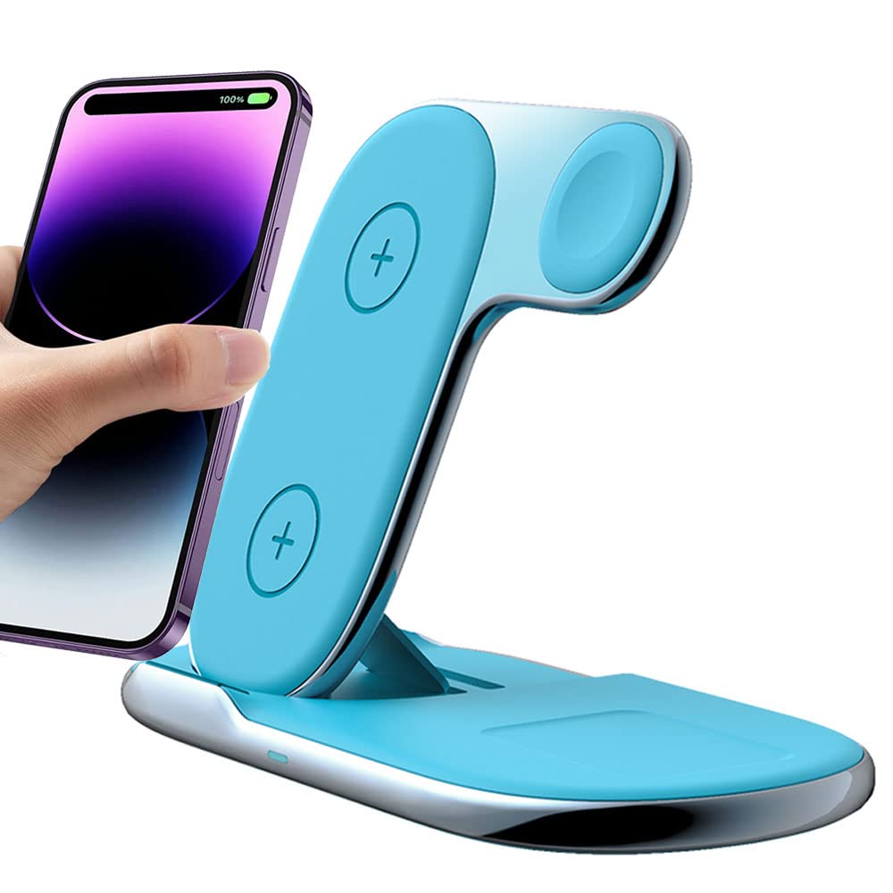 3 in1 Wireless Travel Charger Station, TECHGEAR 15W Fast Wireless Folding Charging Dock Stand for iPhone 16/1514/13/12/11/Max/Plus,Air Pods 3/2/1/Pro,Apple Watch 10-2, Samsung S24/23/22 Ultra etc