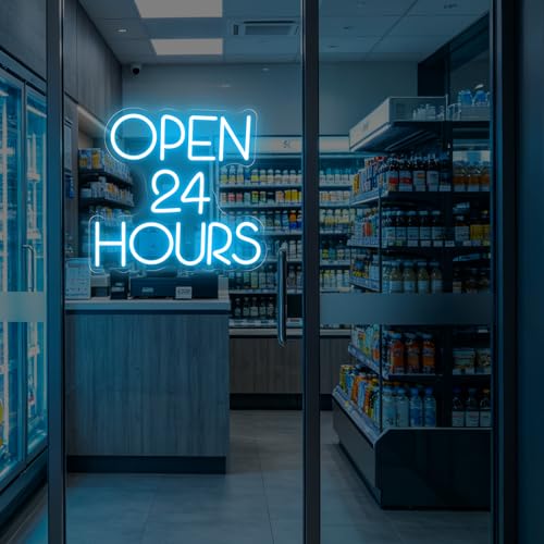 Image of Open 24 Hours Neon Sign, Open Business LED Light | USB Powered Dimmable Shop Club Wall Decor Open Wall Art Welcome Sign for Shop Decor 13 inchx14 inch