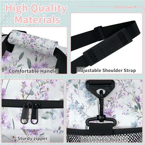 Flowers Purple Leaves Watercolor Travel Duffel Bag Weekender Overnight Bags for Women Men Foldable Waterproof Tote Bag with Trolley Sleeve3