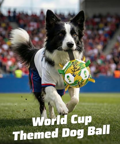 Image of HETOO Dog Soccer Ball with Straps, Large World Cup Dog Toys, 8 Inch | Large Dog Toys Herding Ball, Outdoor Indoor Dog Water Pool Toys, Pet Puppy Birthday Gifts, Dog Balls for Medium Large Dogs