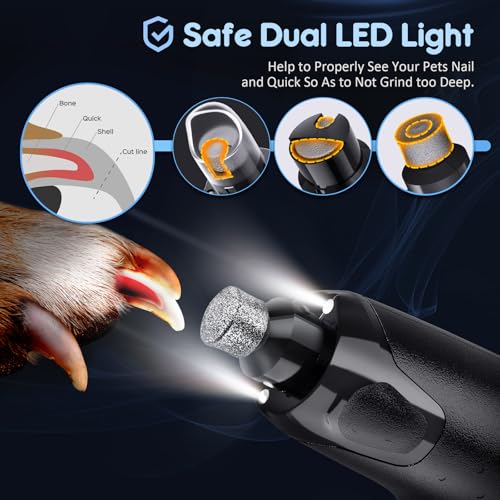 Gimars Lime à Ongles pour Chien Réglable 6 Vitesses Broyeur à Ongles pour Chien avec Double Lumière LED, Broyeur à Ongles pour Animaux De Compagnie, Rechargeable Lime Ongles Chien par USB – Image 5