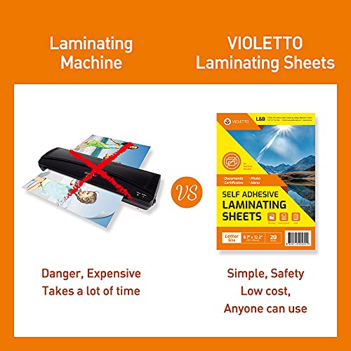 [Violetto] (20 Sheets) Self Adhesive Laminating Sheets, Self-Seal, No Machine Needed, Self Sealing, 8.5 X 11 Inch #TOP2