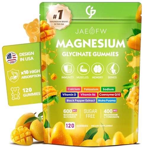 Image of Magnesium Glycinate Gummies 1000mg - High Absorption Magnesium Complex with CoQ10, Vitamin D3 & B6 - Sugar Free Magnesium Gummies for zzZ, Focus & Relaxation, for Women, Men & Kids Mango