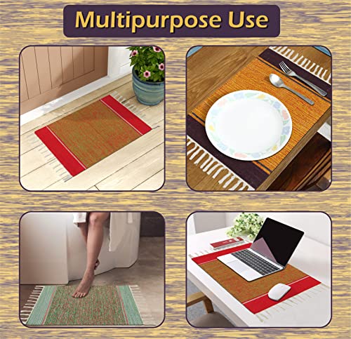 Image of MDZ Hand Woven Cotton Modern Assorted Border Rug | Size: 16 inchx24 inch Inch or 40x60 cm | Color: Assorted Multi | Machine Washable | Eco Friendly | Multi Uses (Combo of 2 Pcs.)