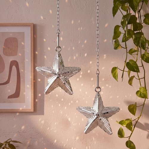 Novabright - 2 adornos estrella bola de discoteca, 5,9 pulgadas, espejo plateado, mosaico reflectante, con cadena para colgar, decoración para árbol de Navidad, fiesta, boda y hogar miniatura 6
