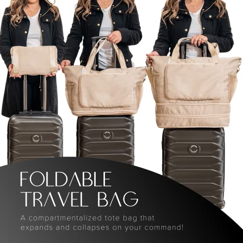 Memory Foam Neck Pillow & Blanket Set, Travel Kit with Sleep Mask, Earplugs, Large Duffle Bag, Portable Airplane Travel Essentials, Beige/Grey2