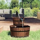 Mangloder Fuente de jardín con bomba de madera maciza de abeto, fuente de agua con decoración rústica