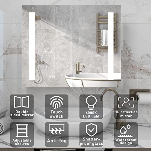Mirplus 36 X 30 Inch Bathroom Medicine Cabinet With Led Vantiy Mirror, Anti-Fog Large Storage Double Door Lighted Vanity Bathroom Cabinet With Touch Switch, Recessed Or Surface Mount (Half Light) #TOP2
