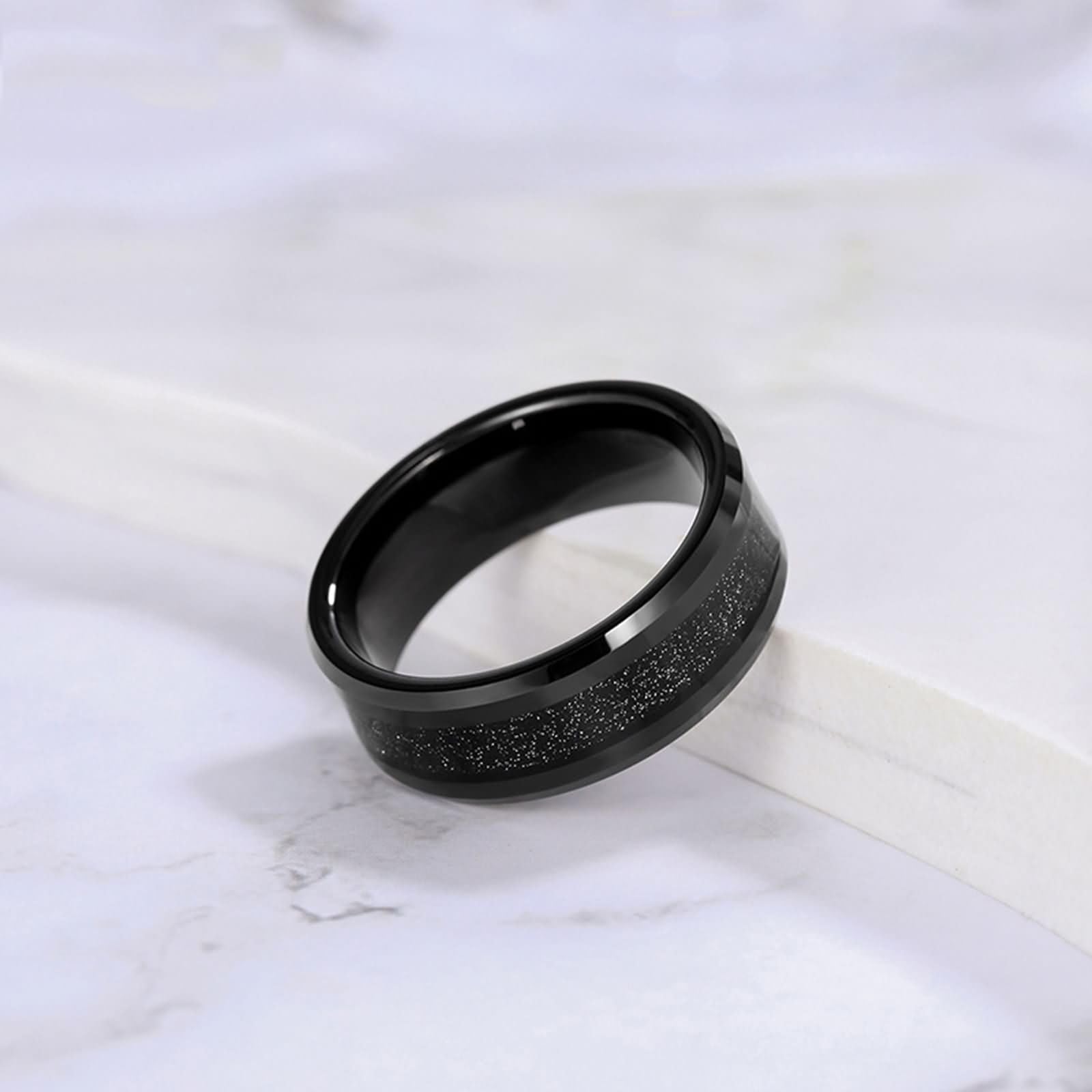 Anello Personalizzabile Incisione Tungsteno Uomo Moderno, 8MM Rotondo con Motivo Anello Nero Uomo Fidanzamento