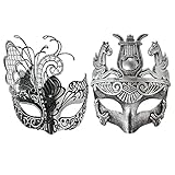 Silver / Black Flying Butterfly Women Mask & Silver Roman Warrior Men Mask Venetian Couple Masks For Masquerade / Party / Ball Prom / Mardi Gras / Wedding / Wall Decoration