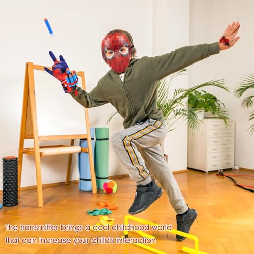 Taufe 2 Set Spide-r Launcher Handschuh,Spide-r Handschuhe,Spid-er Spielzeug,Super Spid-er Launcher,Kids SPI-der Handschuhe mit Maske und Aufkleber,SPI-der netzwerfer,Geschenk für Kinder Fans