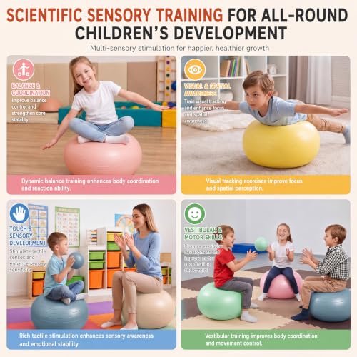 Image of Lewtemi 6 Pcs Flexible Seating for Classroom Elementary 20 Inch Yoga Ball Chairs Large Inflatable Donut Exercise Ball Chair Stability Balance Trainer with Inflator for Kids Student