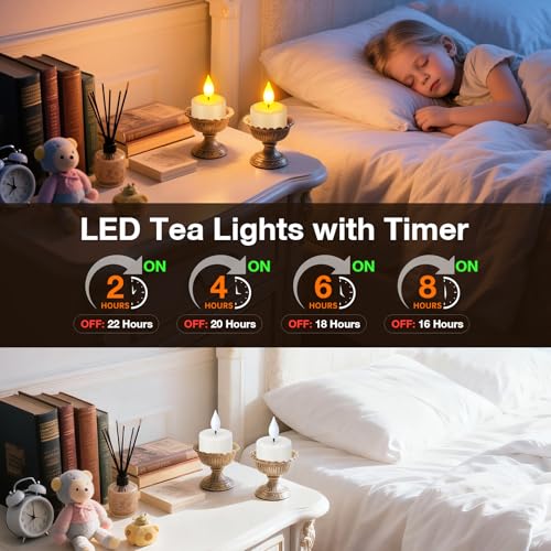 Image of PChero 6 Pack Rechargeable Flameless Tea Lights Candles with Remote Timer | Realistic LED Flickering Tea Lights with USB Rechargeable, Remote Timer, Adjustable Brightness for Home Decor
