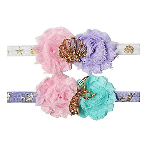 YanJie Baby Girl Hairbands - 2 Pack Mermaid Hair Ties for Toddler Birthday Gift or Head Accessories
