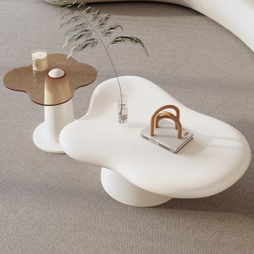 Nesting Coffee Table Set of 2, Cloud Shape Center & Small Tempere...