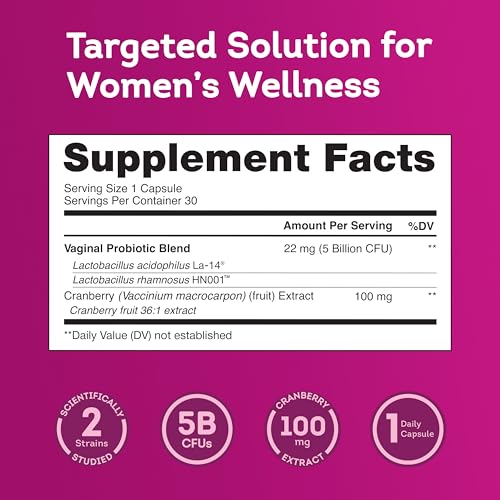 Image of Florawell Vaginal Probiotics for Women - pH Balance, Healthy Odour, UT & Intimate Health - Vaginal Health Supplement with Cranberry Extract - 30 Oral Capsules