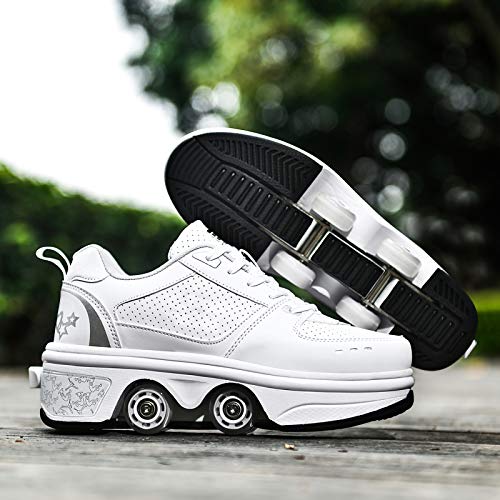 JTKDL Inline Skates Damen, Roller Skates Verstellbar, 2-in-1-Mehrzweckschuhe, Verstellbare Quad-Rollschuh-Stiefel,Silver-EU36/UK3