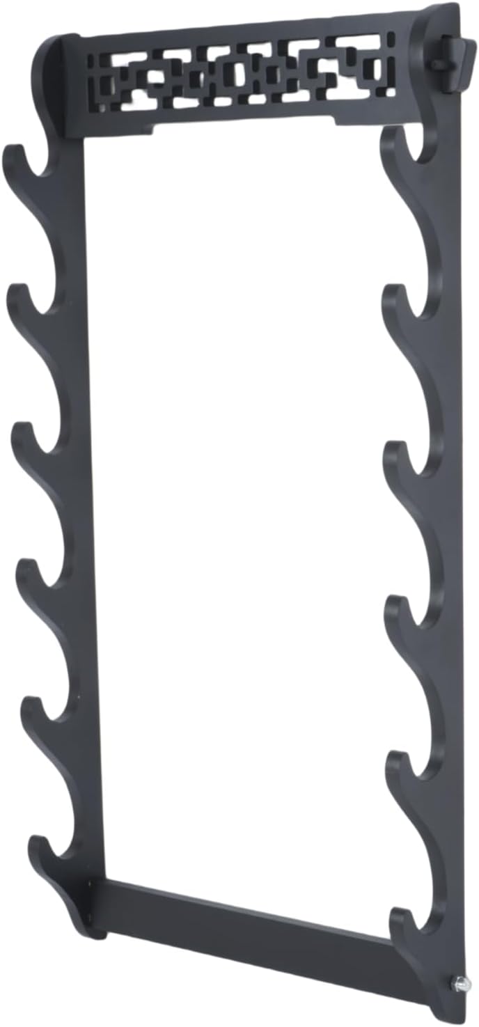 Huyear 6 Tier Sword Rack Wall Mount - Black Katana Display Stand for Samurai Swords, Tanto, Wakizashi - Wood Holder