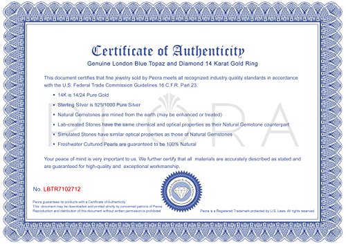 Peora London Blue Topaz And Diamond Teardrop Ring For Women 14K Gold, Genuine Gemstone, 2.20 Carats Pear Shape 10X7Mm #TOP3