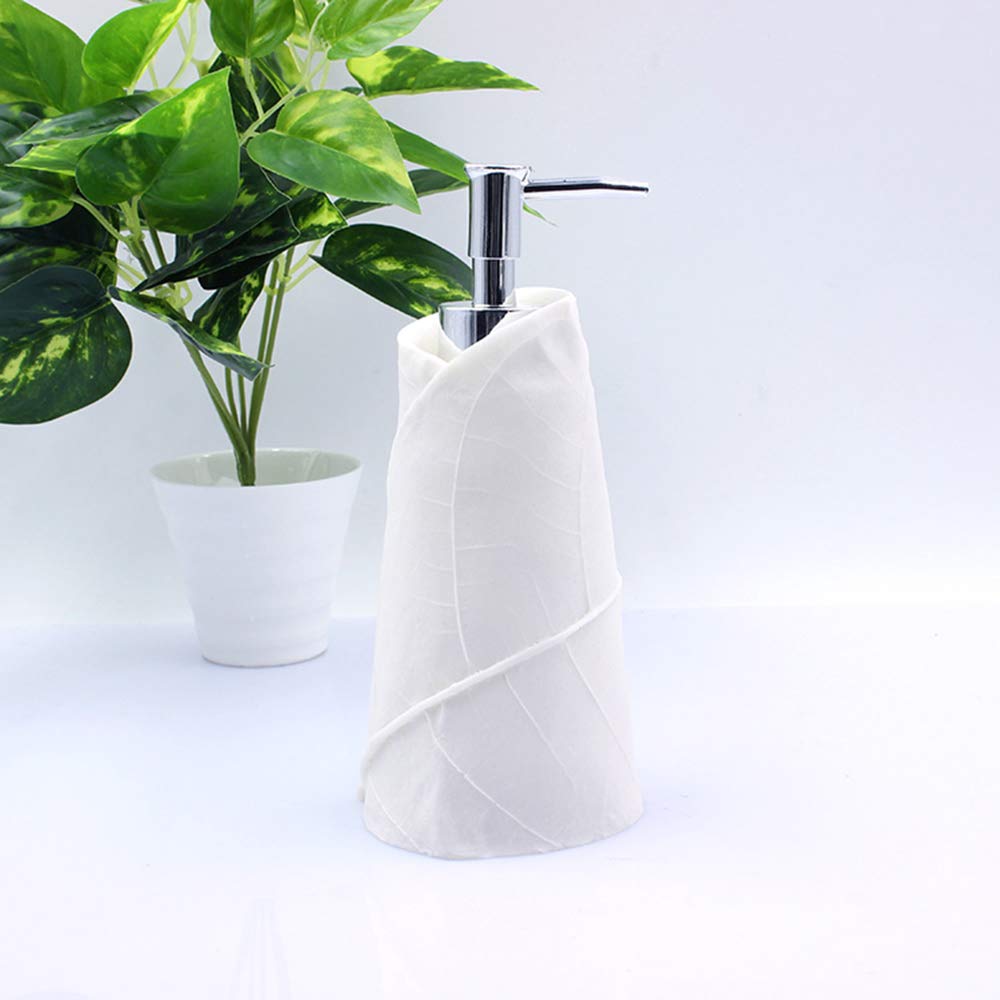 Estilo Moderno Blanco Juego de Accesorios de Baño de Resina Conjunto de Baño con Porta Cepillo de Dientes, 2 Tazas, Dispensador de Jabón Líquido, Jabonera, Diseño de la Hoja,with Tray