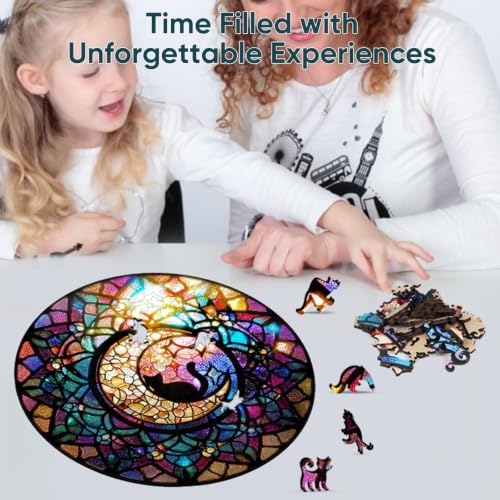 Qiuenisray Wooden Puzzle for Adults, Black Cat Puzzle 200 Piezas 11.2x11.2 pulg | Rompecabezas de Gato Negro de Luna para Relajación y Curación, Rompecabezas de Madera Certificado FSC, Decoración Brillante de Pared, Regalo Creativo para Juego Familiar miniatura 3