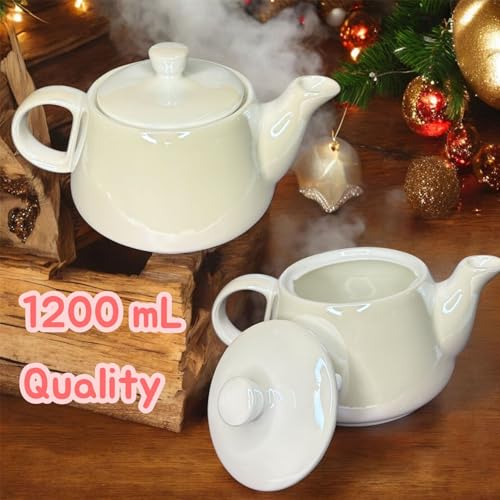 Image of DMRD MART-Porcelain Tea Set with Kettle |Tea Cup Set 7Pc | Aesthetic and Classic Cups Set | Premium Crockery for Home & Gifting with Golden Color Geometric Pattern Design. (Pearl White)