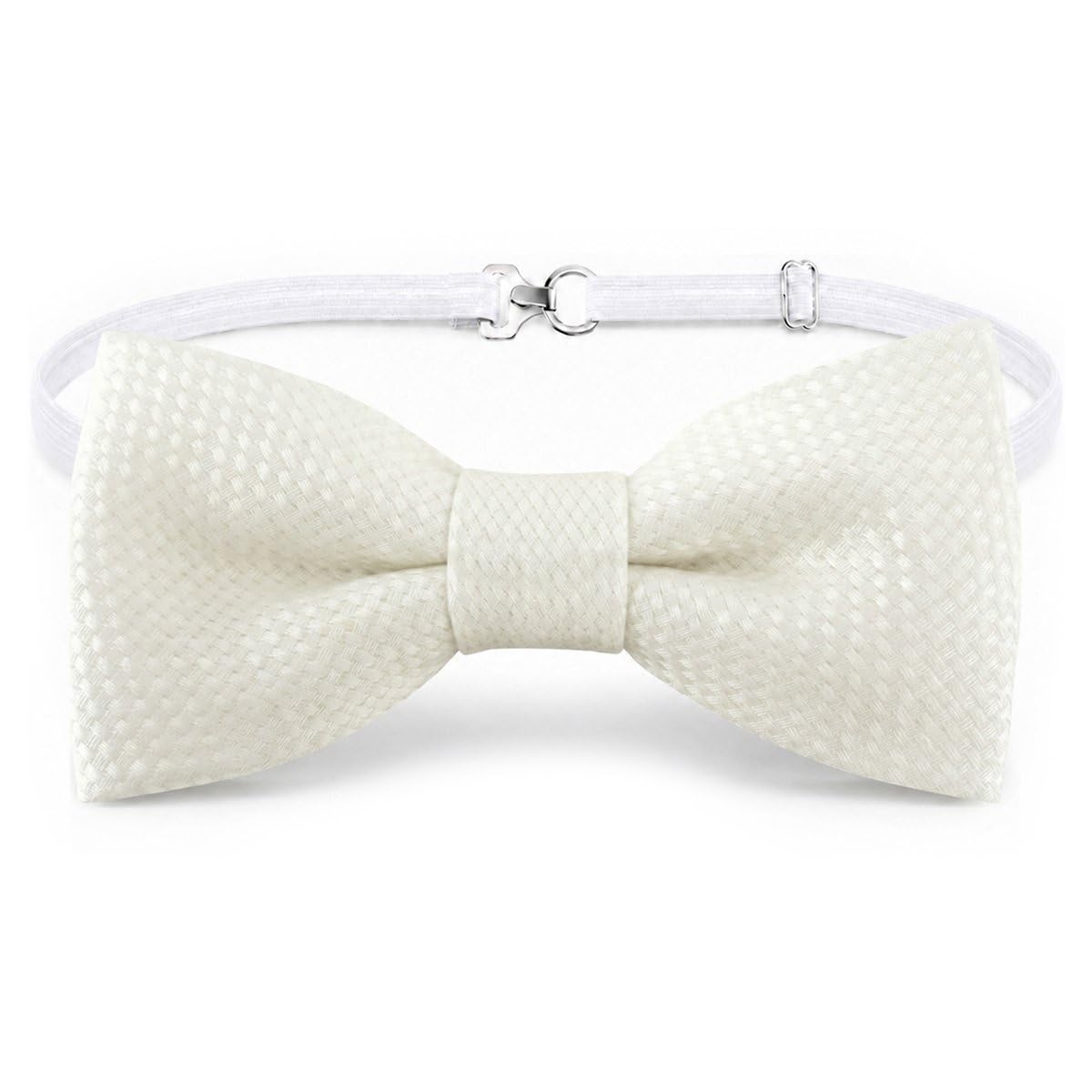 TigerTie Toddler Baby Bow Tie Pique in Plain Patterned 100% Cotton, Pre-Tied Bow with Elastic Band 24 to 38 cm Neck Circumference Adjustable + Storage Box, cream, Fliegengröße: ca. 7 cm x 3,5 cm