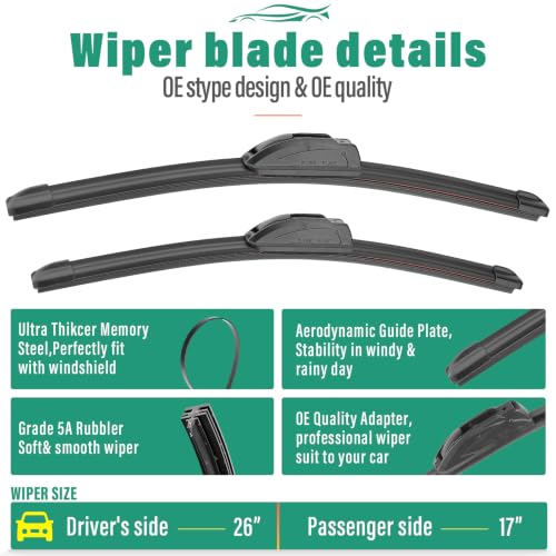 Image of Windshield Wiper Blades Replacement for Mazda CX70 CX90 2024-2026 | Fits Mazda CX-70 CX-90 2024 2025 2026, 26 inch+17 inch Front & 12 inch Rear 3-Piece Set, Streak-Free, OEM Quality, Easy Install
