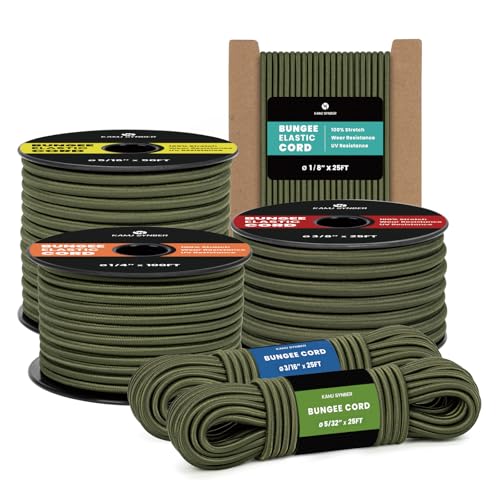 Kamu Synber Bungee Cord 1/4" x 25ft Marine Grade Elastic Cord Shock Cord