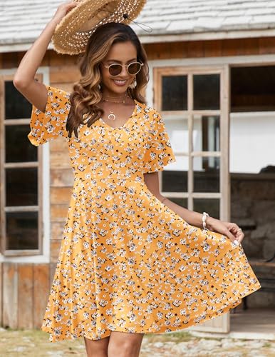 Image of Zeagoo Womens Summer Dress Casual Swing Sundresses Floral Ruffle Short Sleeve Wedding Guest Dress Beach Mini Dress 2026