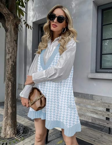 Image of Zeagoo Womens Sweater Vest Dress Pattern Knitted Pullovers Sweaters V Neck Tank Sweater Dress with Pockets