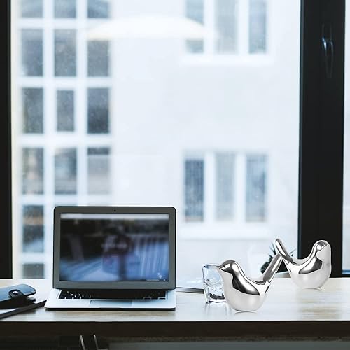 Miniatura 5 de Paquete de 2 figuras de pájaros plateados de cerámica de estilo moderno, estatuas de pájaros, esculturas decorativas para habitación, acentos para