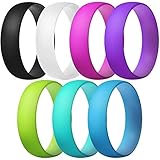 ThunderFit Silicone Rings, 7 Pack Wedding Bands for Men & Women (Black, Pink, WHite, Purple, Blue, Yellow Green, Teal, 5.5-6 (16.5mm))