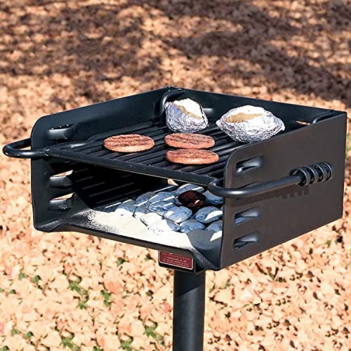 Pilot Rock H-16 B6X2 Park Style Heavy Duty Steel Outdoor Bbq Charcoal Grill With Cooking Grate & 360 Degree Swivel Post For Camping Or Backyard, Black #TOP4
