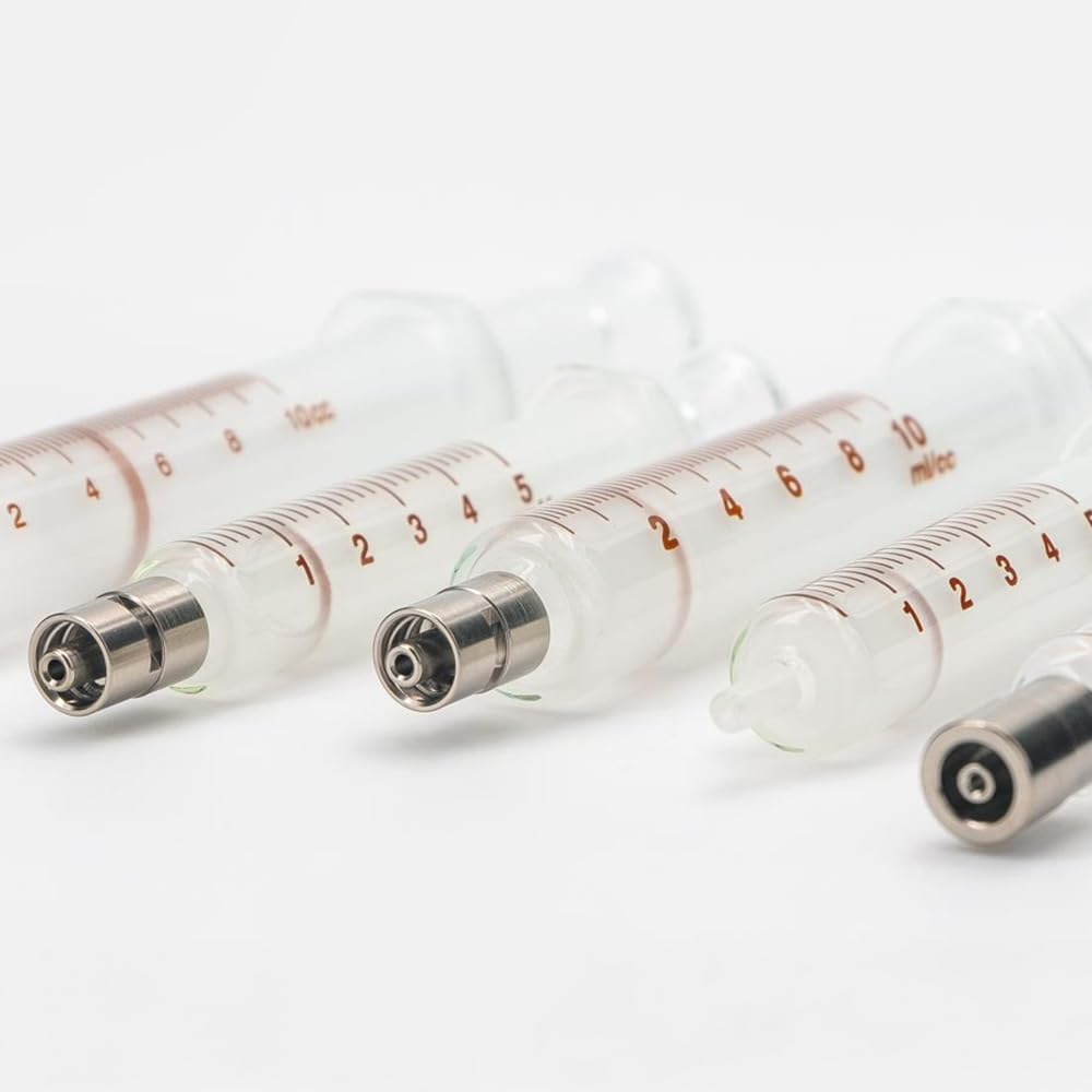 Kit 6 Siringhe in Vetro 30 ml per Analisi DGA Punta Metallo Luer Lock Riutilizzabile, Siringa Alta Precisione per Uso di Laboratorio Resistente a Oli, Inchiostri, Vernici, Made in Italy