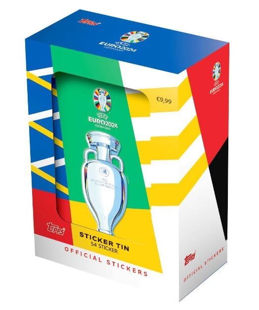 Topps Original licencia UEFA Euro 2024 pegatinas – Mini Tin con 54 pegatinas + Heartforcards® protección de envío