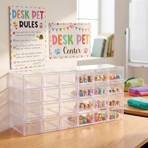 Fumete 2 Pack Classroom Desk Pet Adoption Container Desk Pet Habitats Center Boxes and Signs for Elementary Preschool Decorations Classroom Teacher Management Strategy Supplies for Prize Game Reward