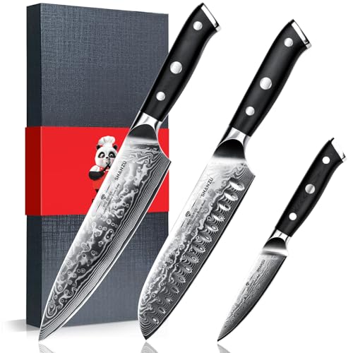 SHAN ZU Damascus Knife Set, Japanese Super Steel...