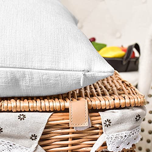 Image of CaliTime Pack of 2 Cozy Throw Pillow Covers Cases for Couch Sofa Home Decoration Solid Dyed Soft Chenille 12 X 12 Inches True White