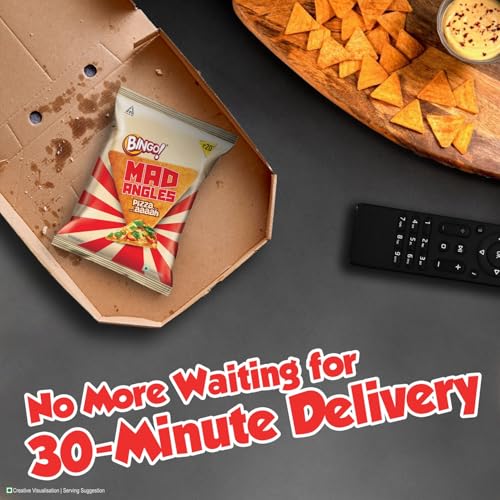 Image of Bingo! Mad Angles Pizza-aaaah | Cheesy Pizza Flavour | Crunchy Corn-Based Triangle Chips | Tasty Snack for Every Mood, 64g