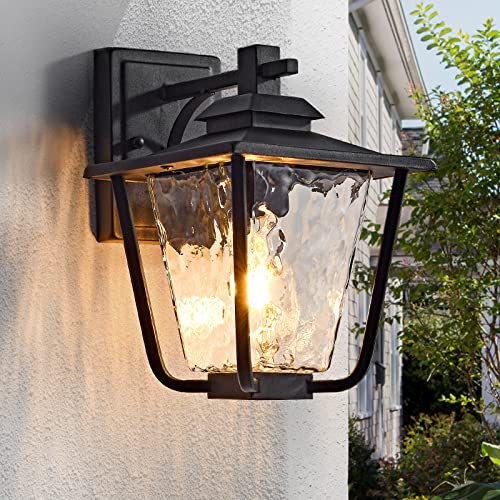 Pherolion Outdoor Lights For House Exterior Light Fixture Waterproof Outside Lights For House Black With Stone-Patterned Glass Porch Lights Wall Mount For House, Garage, Front Door #TOP6