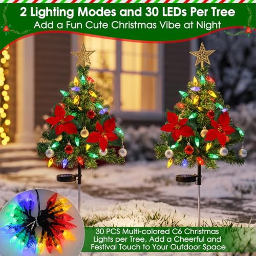Solar Mini Christmas Trees, Small Outdoor Xmas Tree with 30 Colored Lights - Image 4