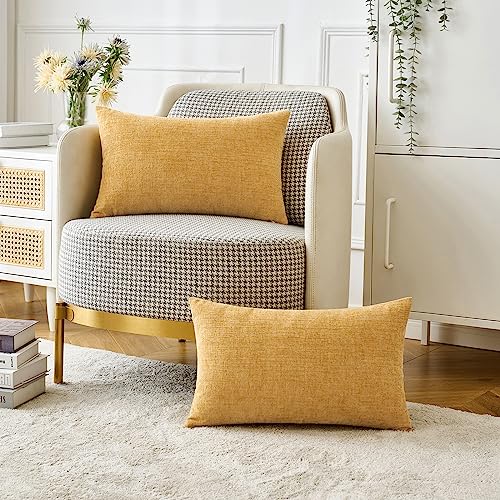 Image of MIULEE Pack of 2 Couch Throw Pillow Covers 12x20 Inch Soft Gold Chenille Lumbar Pillow Covers for Sofa Living Room Spring Home Decor Couch Solid Dyed Cases