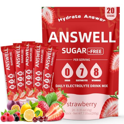 Image of Electrolytes Powder Packets Sugar Free - Liquid Daily IV Drink Mix for Rapid Hydration & Party Recovery | 6 Vitamins & 7 Electrolytes | 20 Sticks | (20 Count (Pack of 1), V4-Strawberry)