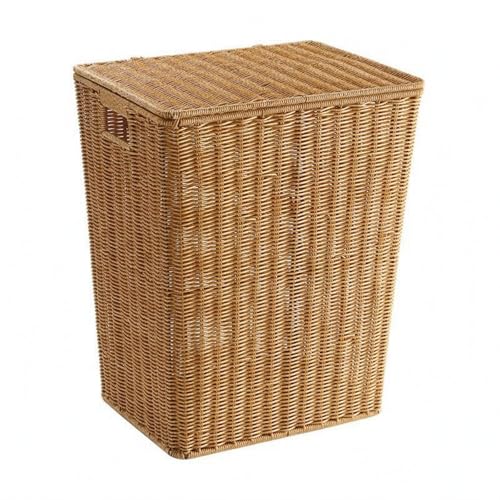 Panier rangement avec couvercle aspect rotin beige clair taille moyen