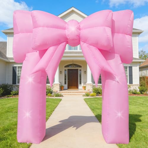 9FT Pink Bow Inflatable Arch Outdoor Decorations Giant Blow-up Bow Arch Built-in 5 LED Lights for Pink Birthday Party Decor Wedding Coquette Bachelorette Bridal Party Supplies Yard Garden Lawn