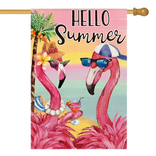 AVOIN colorlife Flamingo Hello Summer House Flag 28x40 Inch