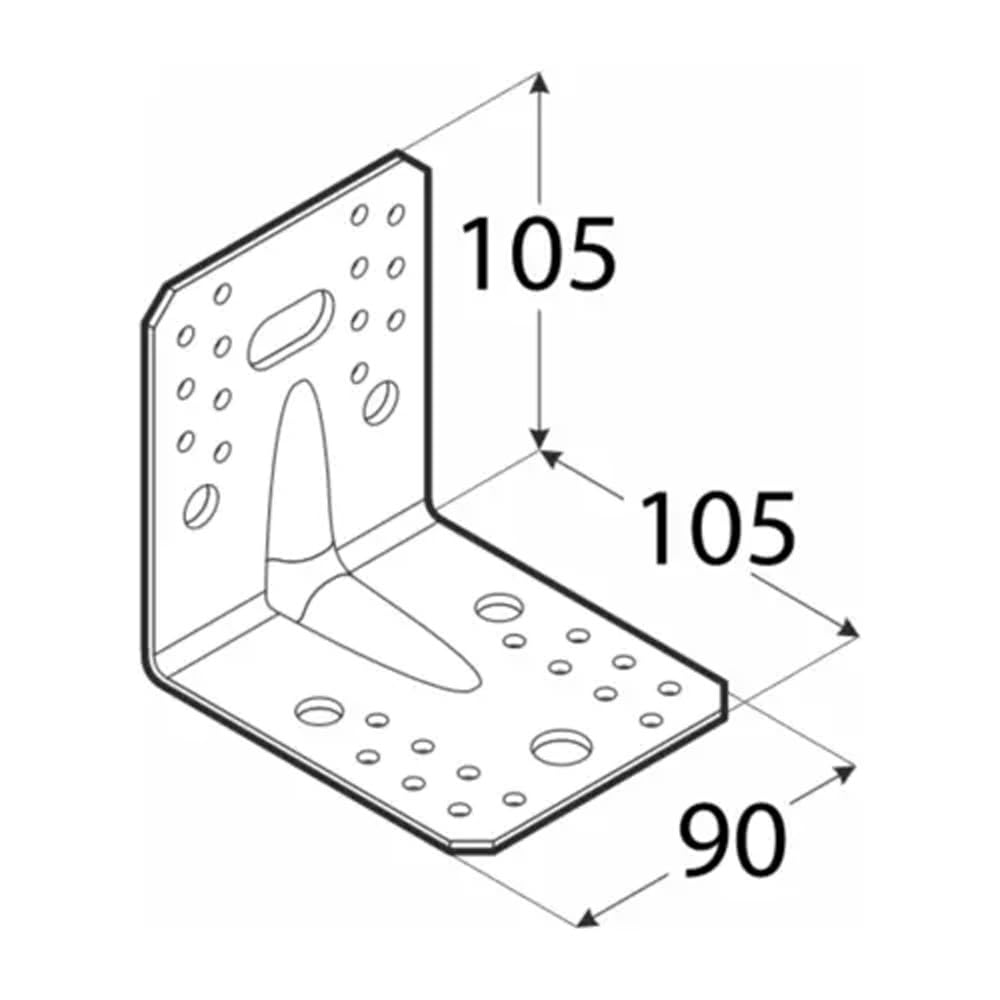105mm x 105mm x 90mm Galvanised Heavy Duty with Reinforcment Angle Brackets for Wood 2.5mm Thick Timber Steel Zinc Plated Steel KP21 (Pack of 1) L12-K12ABC - Image 2